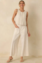 Women's The Right Balance Natural Linen-Blend Sleeveless Button Up Top | 70% Viscose & 30% Linen 6
