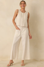 Women's The Right Balance Natural Linen-Blend Sleeveless Button Up Top | 70% Viscose & 30% Linen 6