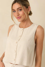 Women's The Right Balance Natural Linen-Blend Sleeveless Button Up Top | 70% Viscose & 30% Linen 7