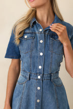 Women's The Right Impression Medium Wash Cotton Denim Midi Dress | 90% Cotton & 10% Polyester 1