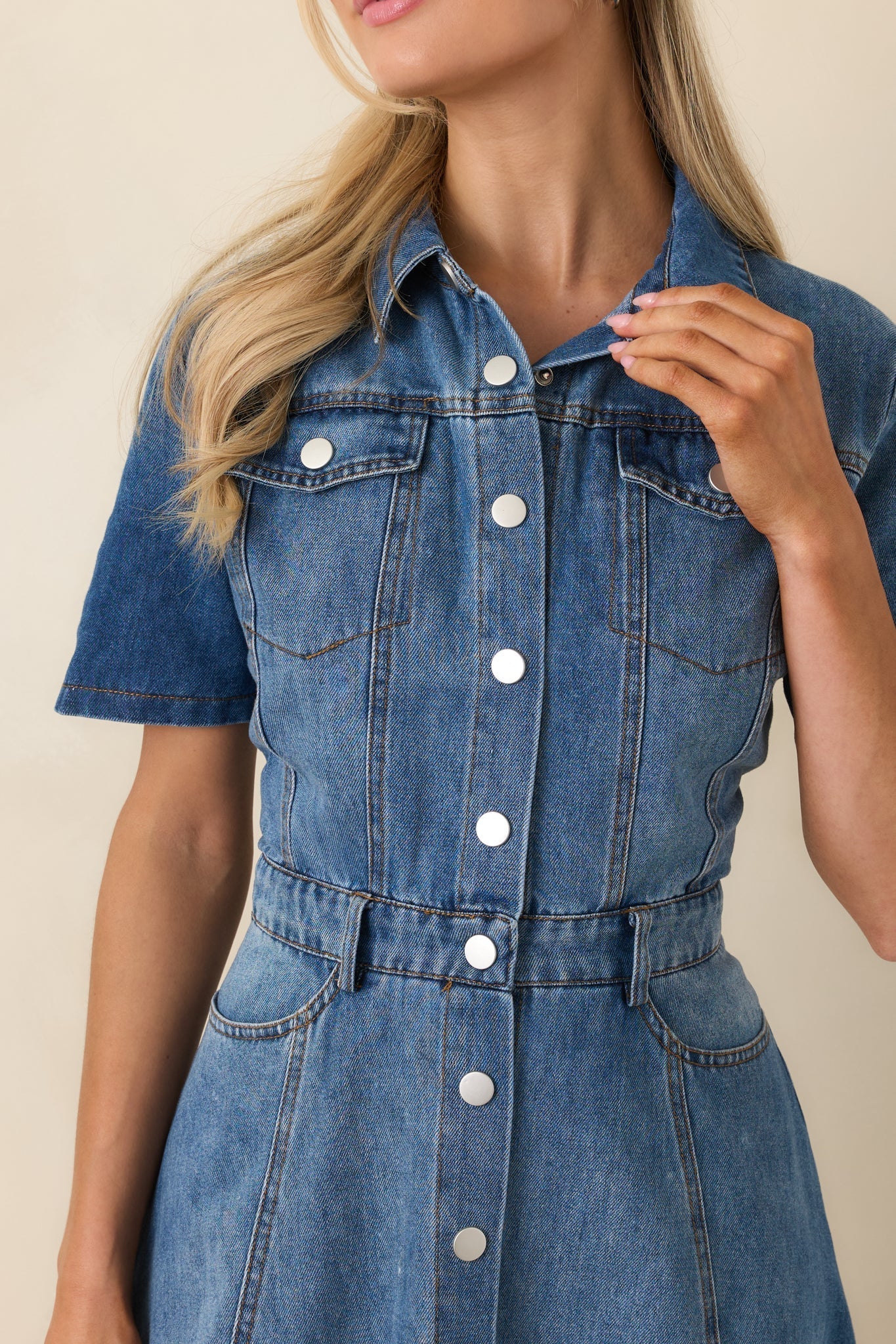 Women's The Right Impression Medium Wash Cotton Denim Midi Dress | 90% Cotton & 10% Polyester 1