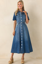 Women's The Right Impression Medium Wash Cotton Denim Midi Dress | 90% Cotton & 10% Polyester 2