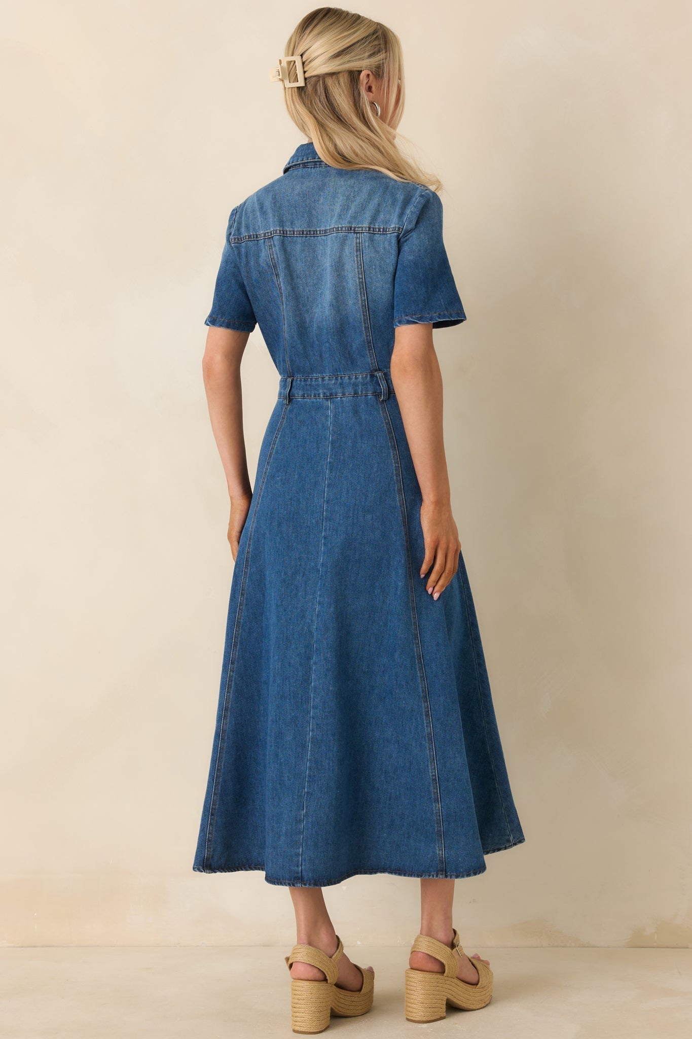 Women's The Right Impression Medium Wash Cotton Denim Midi Dress | 90% Cotton & 10% Polyester 6