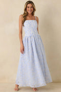 Women's The Space Between Blue Stripe Embroidered Eyelet Maxi Dress | 97% Polyester & 3% Spandex 0