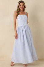 Women's The Space Between Blue Stripe Embroidered Eyelet Maxi Dress | 97% Polyester & 3% Spandex 0