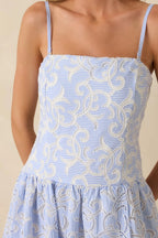 Women's The Space Between Blue Stripe Embroidered Eyelet Maxi Dress | 97% Polyester & 3% Spandex 1