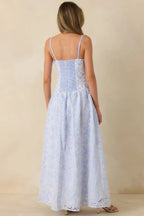 Women's The Space Between Blue Stripe Embroidered Eyelet Maxi Dress | 97% Polyester & 3% Spandex 7