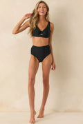Women's The Sun Is Shining Black High Waisted Ruched Bikini Bottoms | 82% Nylon & 18% Spandex 0