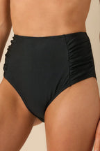 Women's The Sun Is Shining Black High Waisted Ruched Bikini Bottoms | 82% Nylon & 18% Spandex 1