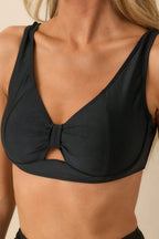 Women's The Waves Are Calling Black Keyhole Cutout Bikini Top | 82% Nylon & 18% Spandex 1