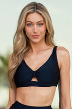 Women's The Waves Are Calling Black Keyhole Cutout Bikini Top | 82% Nylon & 18% Spandex 6