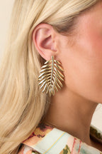 Women's These Right Here Gold Palm Leaf Drop Earrings | These Earrings Measure 2.5" in Length 0