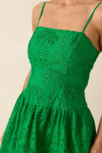 Women's This Is It Green Cotton Eyelet Sleeveless Midi Dress | 100% Cotton 1