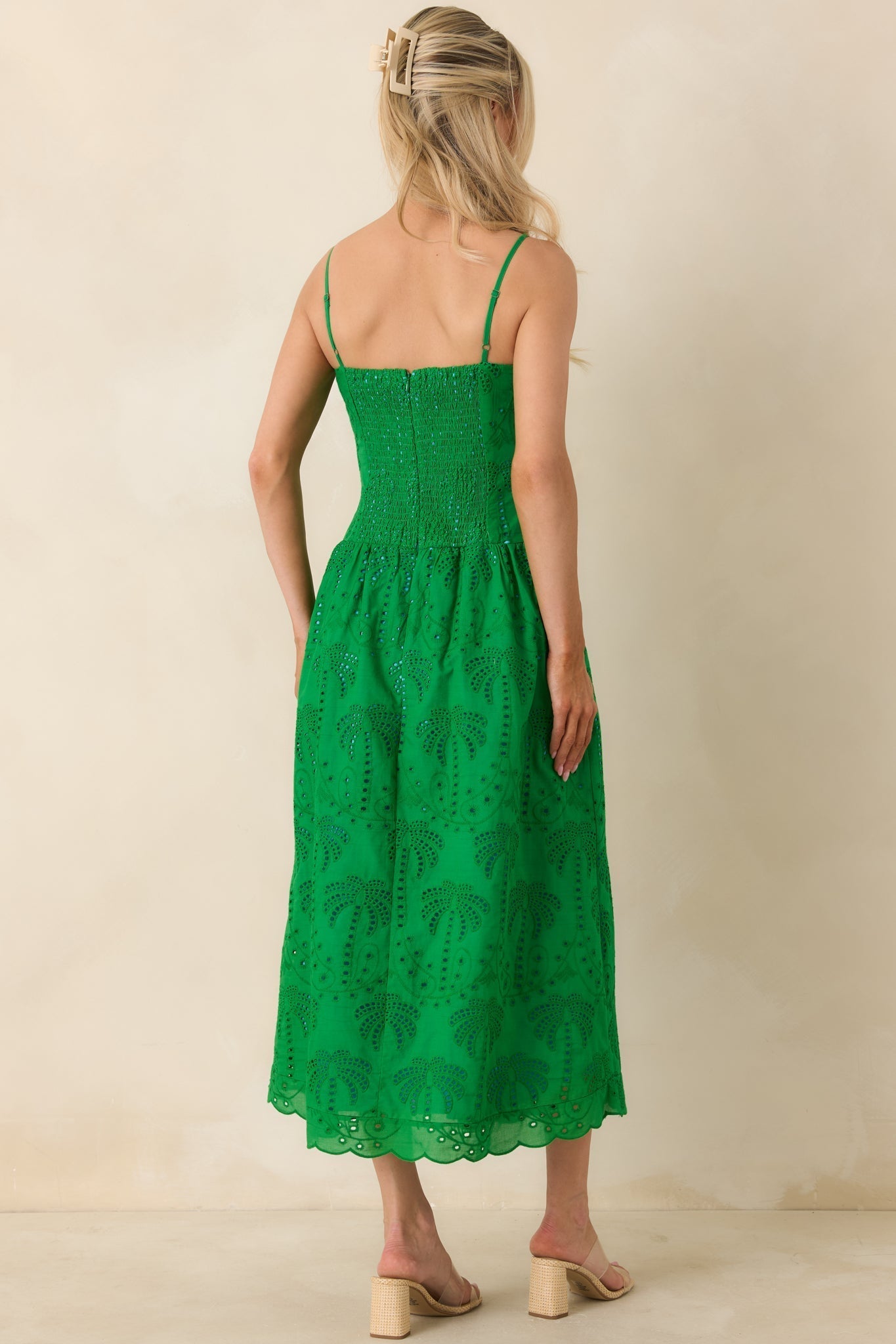 Women's This Is It Green Cotton Eyelet Sleeveless Midi Dress | 100% Cotton 7