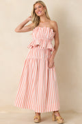 Women's Tide & True Coral Orange Stripe Ruffle Bandeau Top | 72% Cotton 0