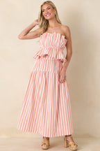 Women's Tide & True Coral Orange Stripe Ruffle Bandeau Top | 72% Cotton 0
