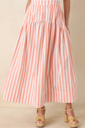 Women's Tide & True Coral Orange Stripe Tiered Maxi Skirt | 72% Cotton 0