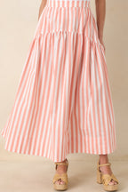 Women's Tide & True Coral Orange Stripe Tiered Maxi Skirt | 72% Cotton 0