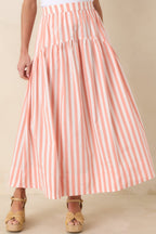 Women's Tide & True Coral Orange Stripe Tiered Maxi Skirt | 72% Cotton 3