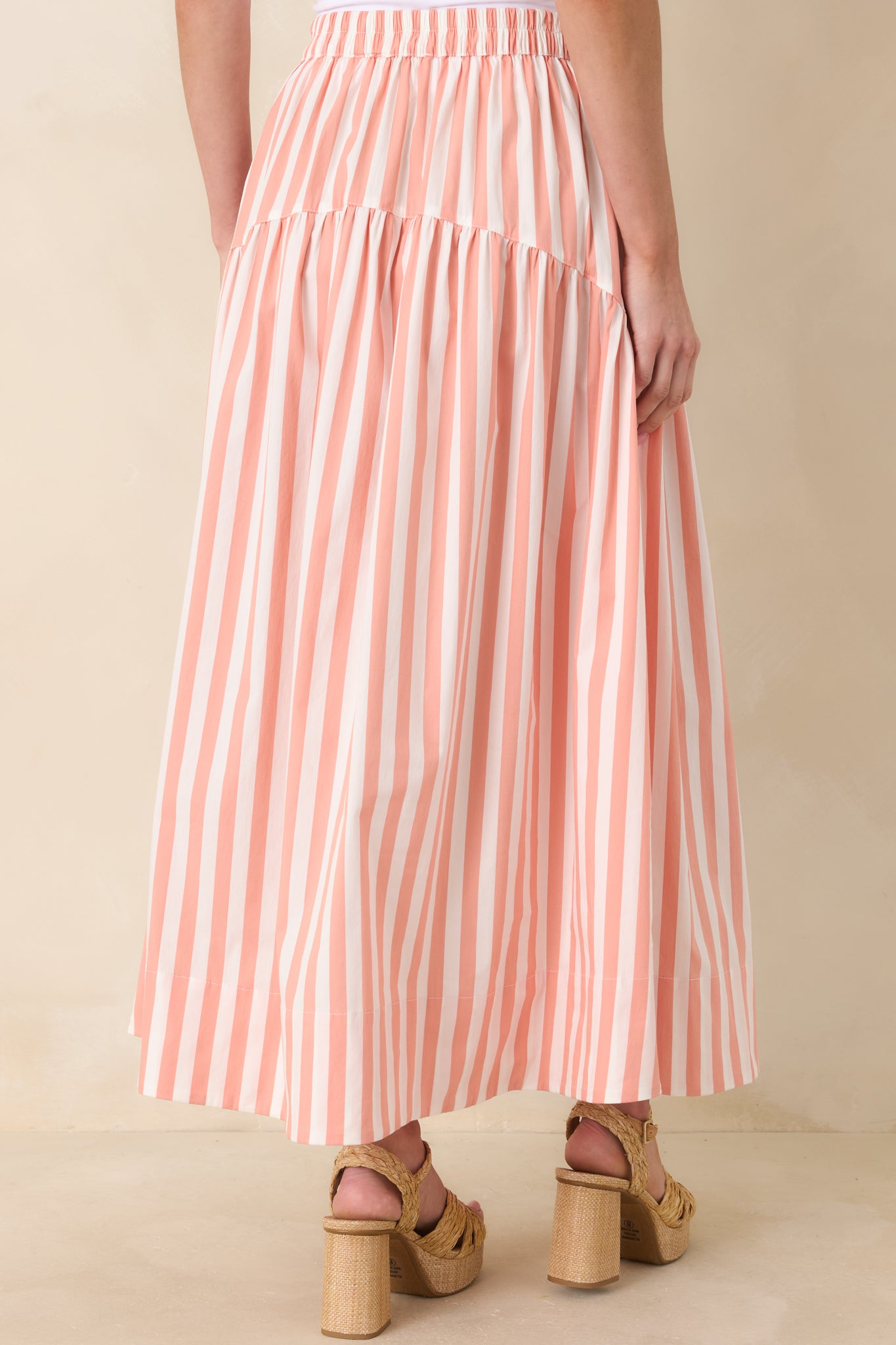 Women's Tide & True Coral Orange Stripe Tiered Maxi Skirt | 72% Cotton 4