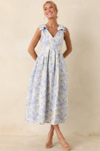 Women's Tie It Up Pretty Blue Floral Bow Strap Midi Dress | 100% Polyester 0