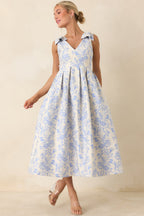 Women's Tie It Up Pretty Blue Floral Bow Strap Midi Dress | 100% Polyester 2