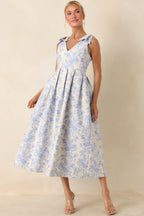 Women's Tie It Up Pretty Blue Floral Bow Strap Midi Dress | 100% Polyester 3
