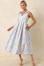 Women's Tie It Up Pretty Blue Floral Bow Strap Midi Dress | 100% Polyester 4