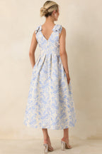 Women's Tie It Up Pretty Blue Floral Bow Strap Midi Dress | 100% Polyester 6