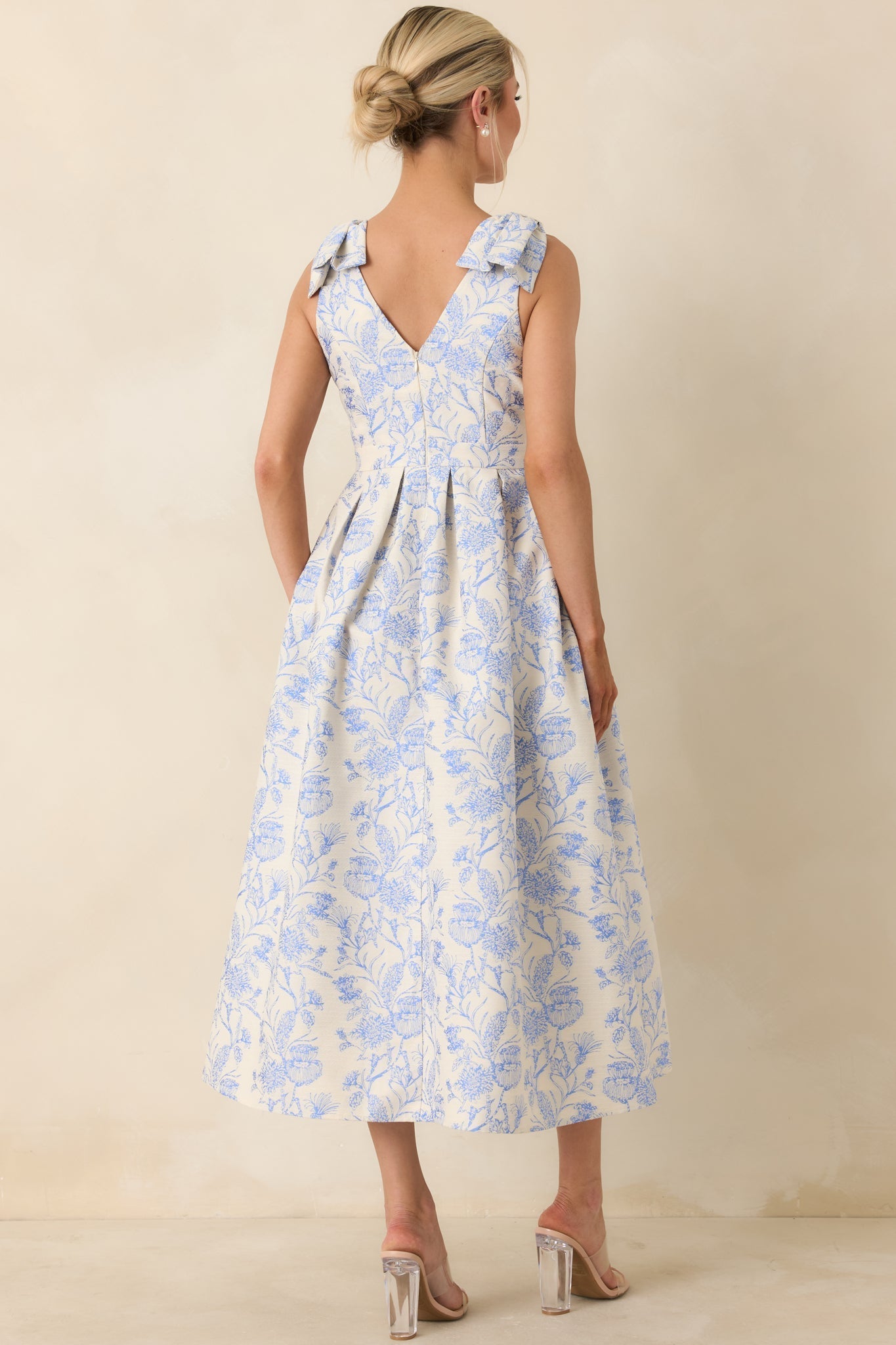 Women's Tie It Up Pretty Blue Floral Bow Strap Midi Dress | 100% Polyester 6