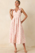 Women's Tie It Up Pretty Pink Floral Bow Strap Midi Dress | 100% Polyester 0