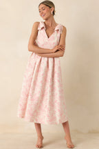 Women's Tie It Up Pretty Pink Floral Bow Strap Midi Dress | 100% Polyester 5
