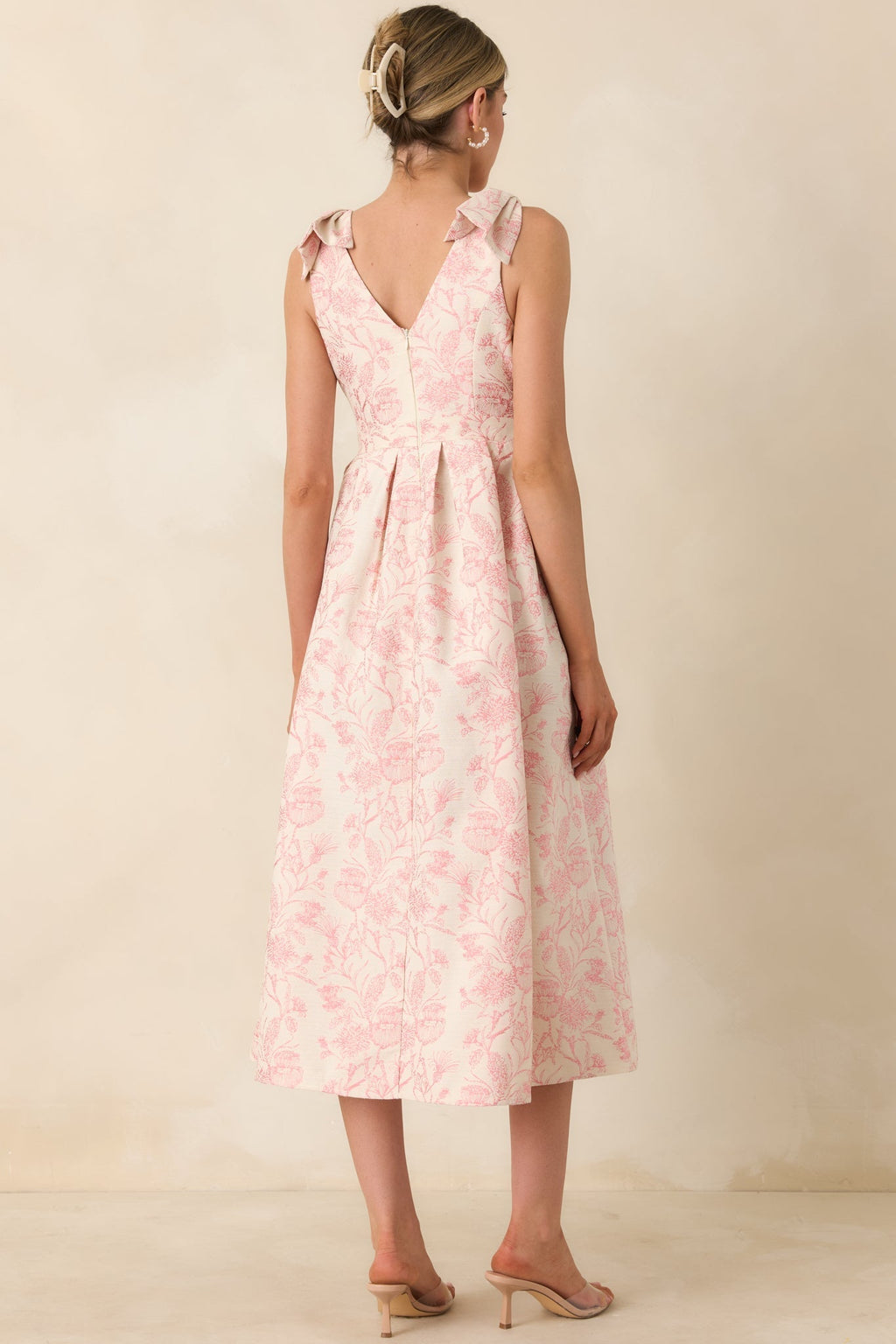 Women's Tie It Up Pretty Pink Floral Bow Strap Midi Dress | 100% Polyester 6