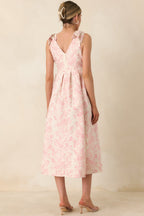 Women's Tie It Up Pretty Pink Floral Bow Strap Midi Dress | 100% Polyester 6