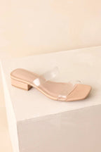 Women's Timeless Edge Clear Beige Low Block Heel Sandals | Heel measures 1" 2