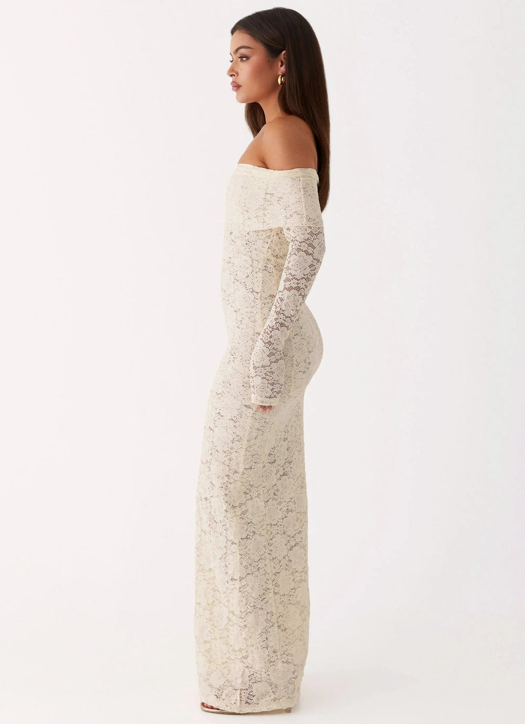 Timeless Elegance | Long Sleeve Maxi Dress with Off-the-Shoulder Neckline | Romantic Lace Design for Special Occasions - Women's 1
