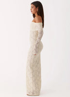 Timeless Elegance | Long Sleeve Maxi Dress with Off-the-Shoulder Neckline | Romantic Lace Design for Special Occasions - Women's 1