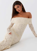 Timeless Elegance | Long Sleeve Maxi Dress with Off-the-Shoulder Neckline | Romantic Lace Design for Special Occasions - Women's 5