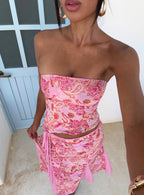 Women's Tipsy Midi Skirt Pink Paisley | Belted paisley midi skirt 2
