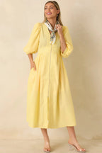 Women's To Be Fair Daffodil Yellow Blouson Sleeve Zip Up Midi Dress | 80% Polyester & 20% Cotton 4