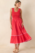 Women's Today’s the Day Red Textured Cotton Tiered Midi Dress | 100% Cotton Contrast: 100% Cotton 0