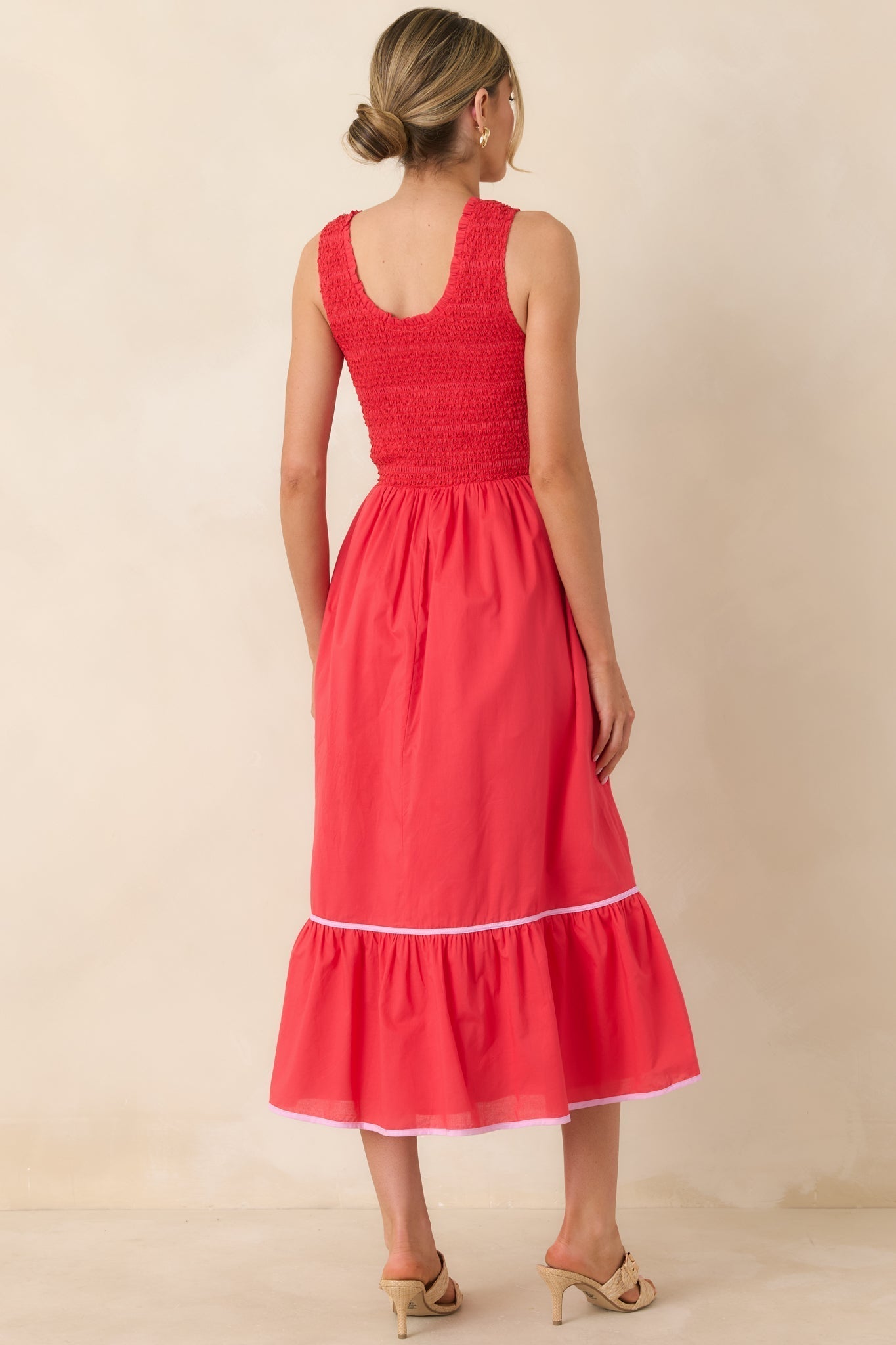 Women's Today’s the Day Red Textured Cotton Tiered Midi Dress | 100% Cotton Contrast: 100% Cotton 6