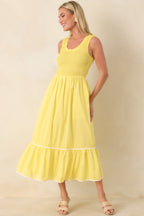 Women's Today’s the Day Yellow Textured Cotton Tiered Midi Dress | 100% Cotton Contrast: 100% Cotton 4