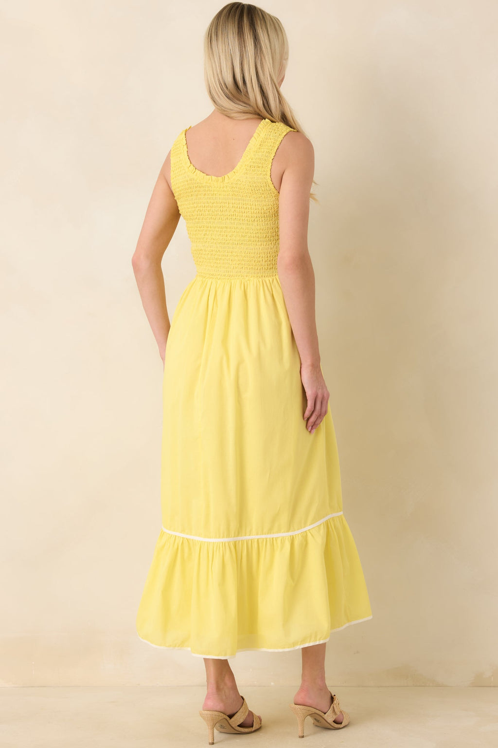 Women's Today’s the Day Yellow Textured Cotton Tiered Midi Dress | 100% Cotton Contrast: 100% Cotton 6