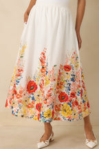 Women's Tomorrow Will Come White Multi Cotton Floral Maxi Skirt | 100% Cotton 0