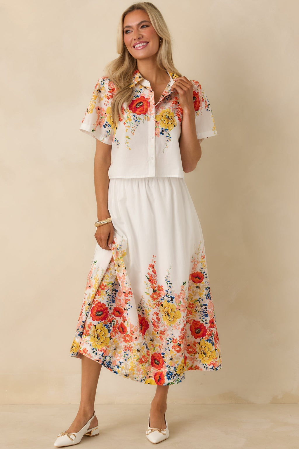 Women's Tomorrow Will Come White Multi Cotton Floral Maxi Skirt | 100% Cotton 4