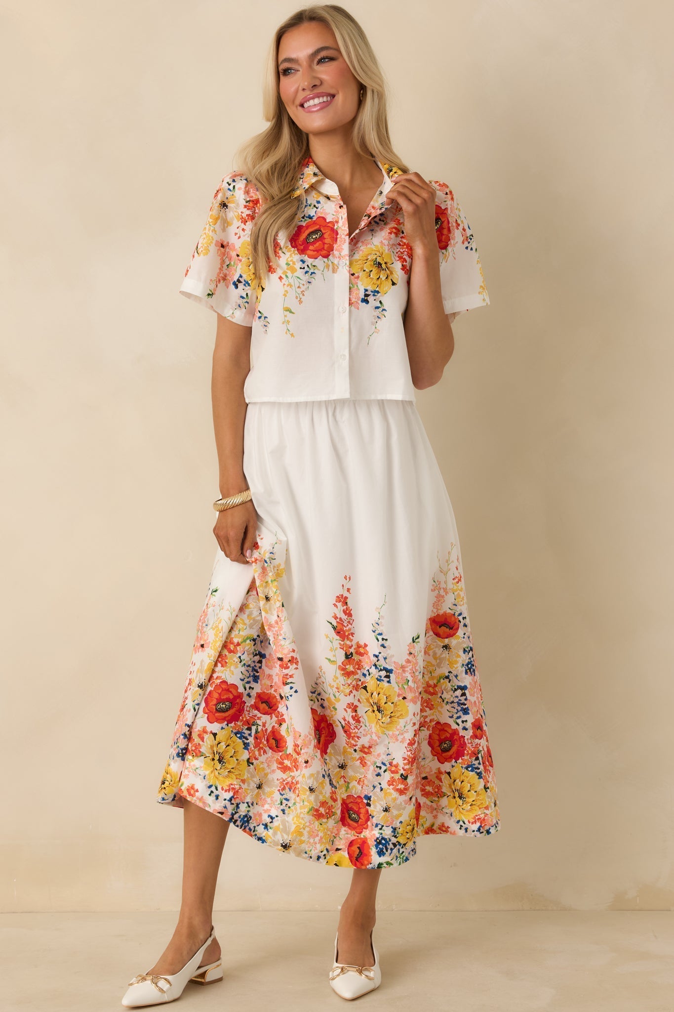 Women's Tomorrow Will Come White Multi Cotton Floral Maxi Skirt | 100% Cotton 4