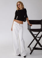 Women's Top Model Low Rise Straight Leg Jeans Porcelain | Low-rise baggy straight leg denim jeans 0