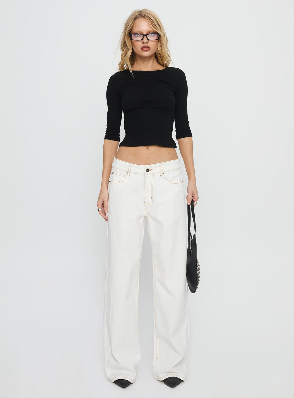 Women's Top Model Low Rise Straight Leg Jeans Porcelain | Low-rise baggy straight leg denim jeans 6