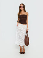 Women's Toscani Lace Frill Midi Skirt White | Lace midi skirt with frill detail 2
